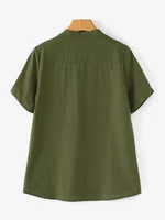 2024 ZANZEA Women Casual Cotton Blouse Vintage Summer Loose Tunic Tops Female Blusas Chemise Oversize V Neck Short Sleeve Shirt - Image 4