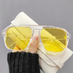 Men's Vintage Oversized Sunglasses - Classic Sport Design with UV400 Protection (Transparent - Yellow)