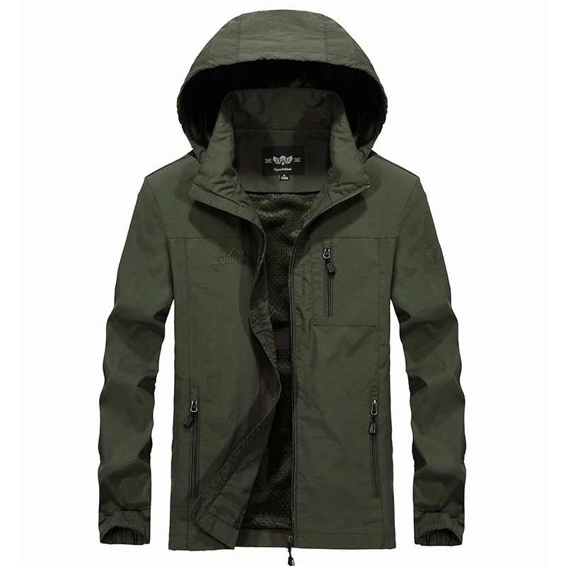 Men's Jacket Spring Lightweight Outdoor Waterproof and Breathable Fishing Casual Sports Tactical Jacket Men's Hooded Trench Coat