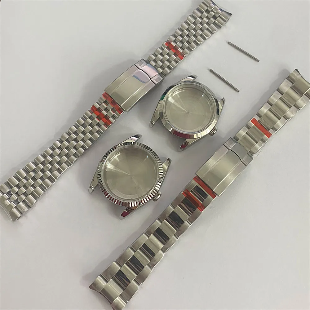 Stainless Steel Watch Case Strap Set, Upgraded High Quality Sapphire Glass Case for NH35 NH36 Movement Mechanical Watch Parts