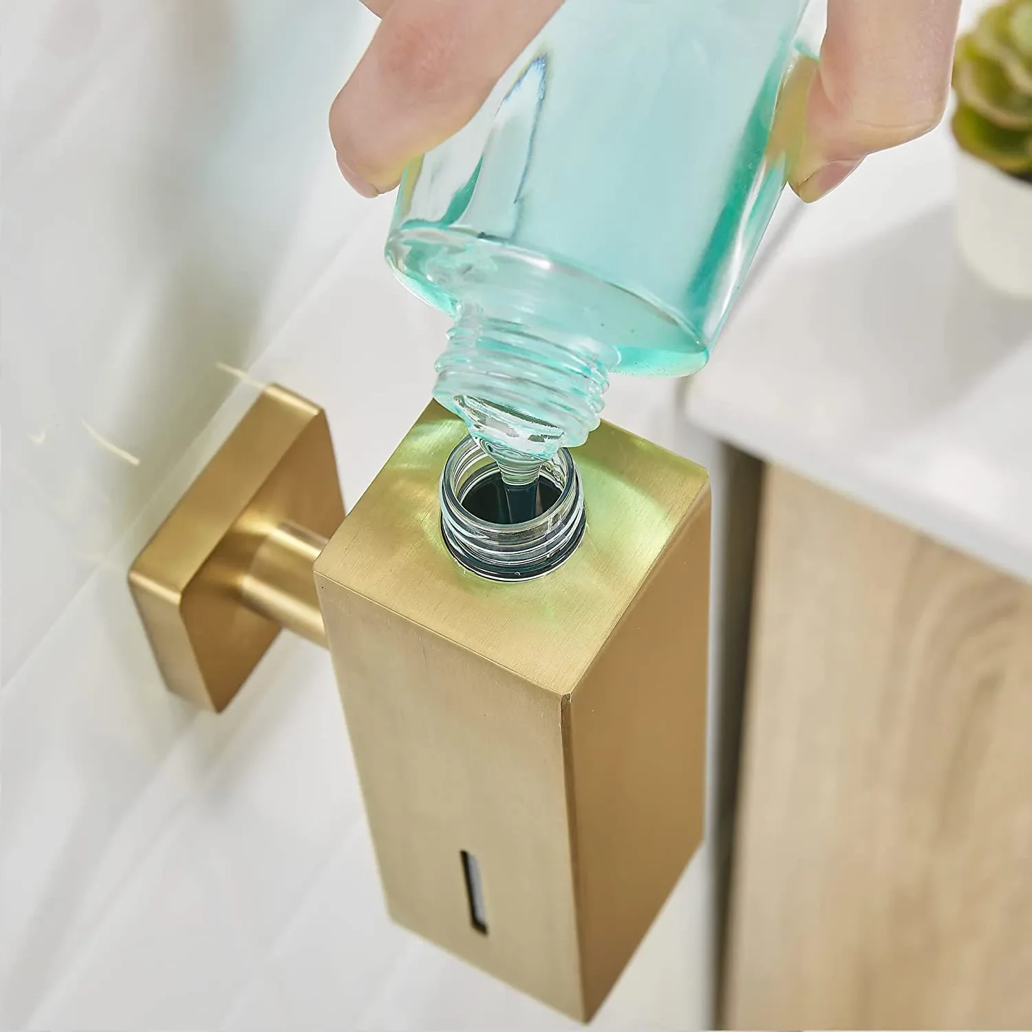 Wall Mounted Soap Dispenser 304 Stainless Steel Brushed Gold Manual Soap Dispenser Hotel Bathroom Liquid Soaps Dispensers 3
