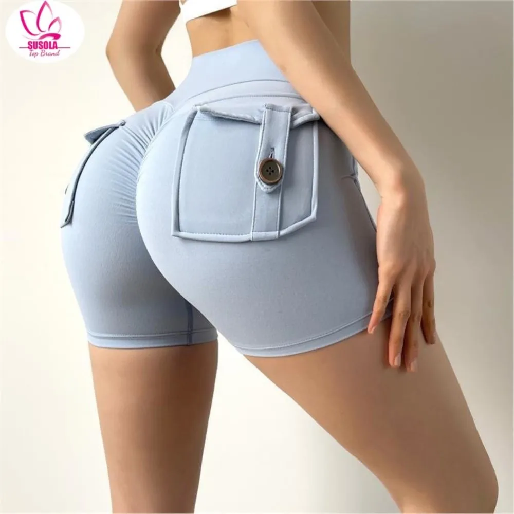 

SUSOLA Women Sport Shorts Pockets Gym Sexy High Waist Workout Push Up Booty Scrunch Biker Shorts Pants Fitness Cycling Tights