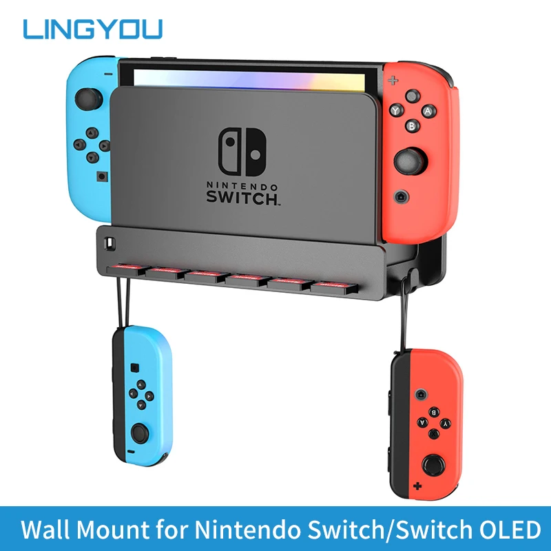 LINGYOU Wand Halterung für Nintendo Switch & Schalter OLED mit 6 Slots und  2 Haken, sicher zu Speichern Ihre Schalter Konsole In Der Nähe oder Hinter  TV