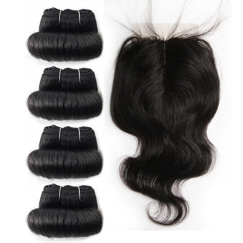 Brazilian Curly Bundles With Closure T Part Human Hair Lace Closure and Bundles Short Remy Hair 4 With