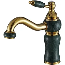 

Brass & Marble Bathroom Basin Faucets Hot & Cold Sink Mixer Taps Rotating Single Handle Lavatory Crane Vessel Green/Coffee/White