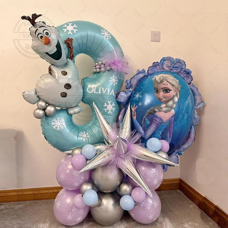 

41Pcs Blue Number Frozen Princess Olaf Balloon Column for Girl Birthday Baby Shower Party Background Decoration