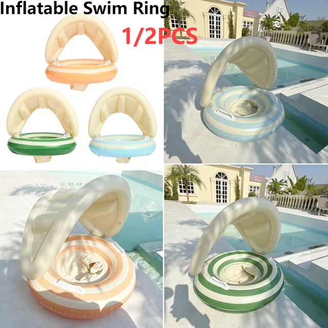 1-2PCS Baby Swimming Float with Detachable Sunshade Inflatable Floating Kids Swim Ring Circle Bathing Summer Toys Toddler Rings 1