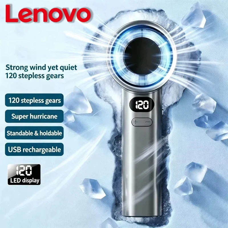 Lenovo Mini Handheld Rechargeable Bladeless Fan with Instant Ice Cooling Mode