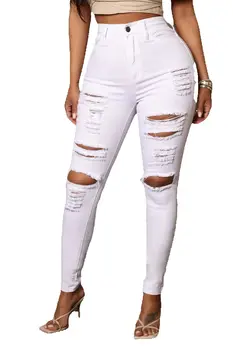 2025 New Black and White Ripped Jeans For Women Fashion Skinny Stretch Denim Pencil Pants Street Casual Trousers XS-XL 1