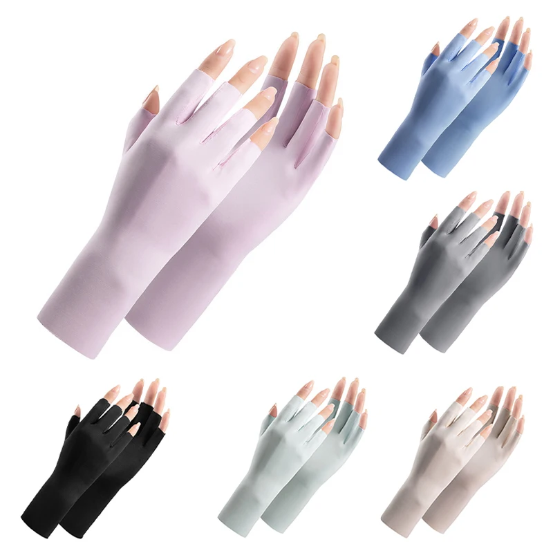 Summer Ice Silk Half Fingers Gloves Anti Uv Radiation Protection Gloves Thin Fingerless Mitten Outdoor Driving Sunscreen Mittens