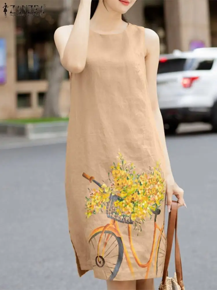 

Халат ZANZEA женский с цветочным принтом, повседневный свободный сарафан без рукавов, элегантный мешковатый праздничный, с круглым вырезом, лето 2024