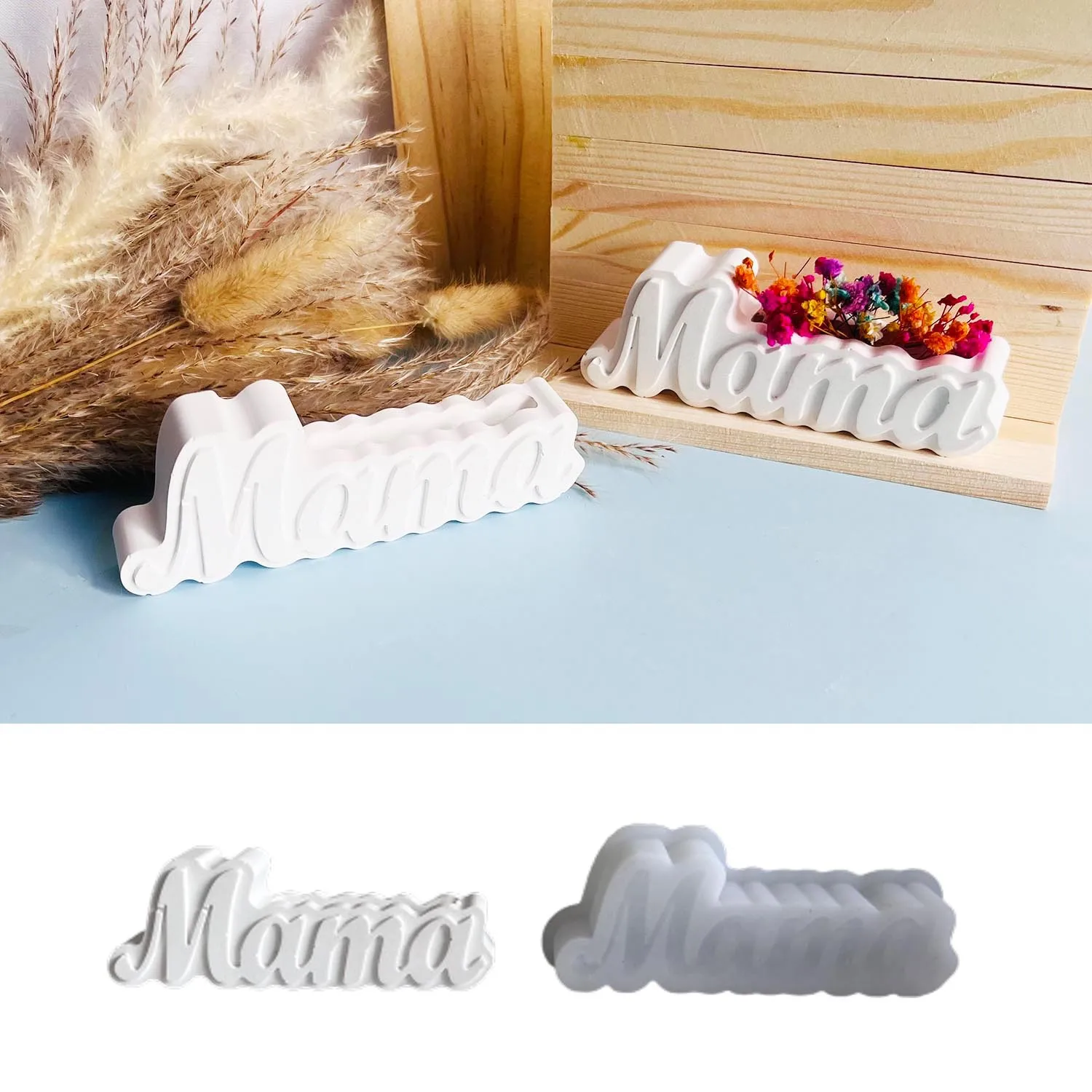 3D Mama Letter Flower Pot Silicone Mold Handmade Mother's Day Gift Home Decoration Letter Vase DIY Plaster Cement Drop Glue Mold silicone mold