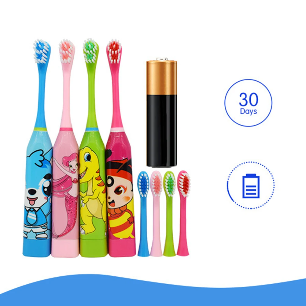 Children Electric Toothbrush with Replaceable Head Cartoon Automatic Electric Toothbrush Ultrasonic for Boy Girl Kids