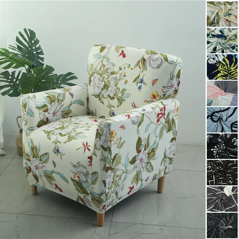 

Nordic Flowers Tub Chair Cover Stretch Spandex Club Armchair Slipcovers Non Slip Single Sofa Covers for Home Bar Counter Hotel