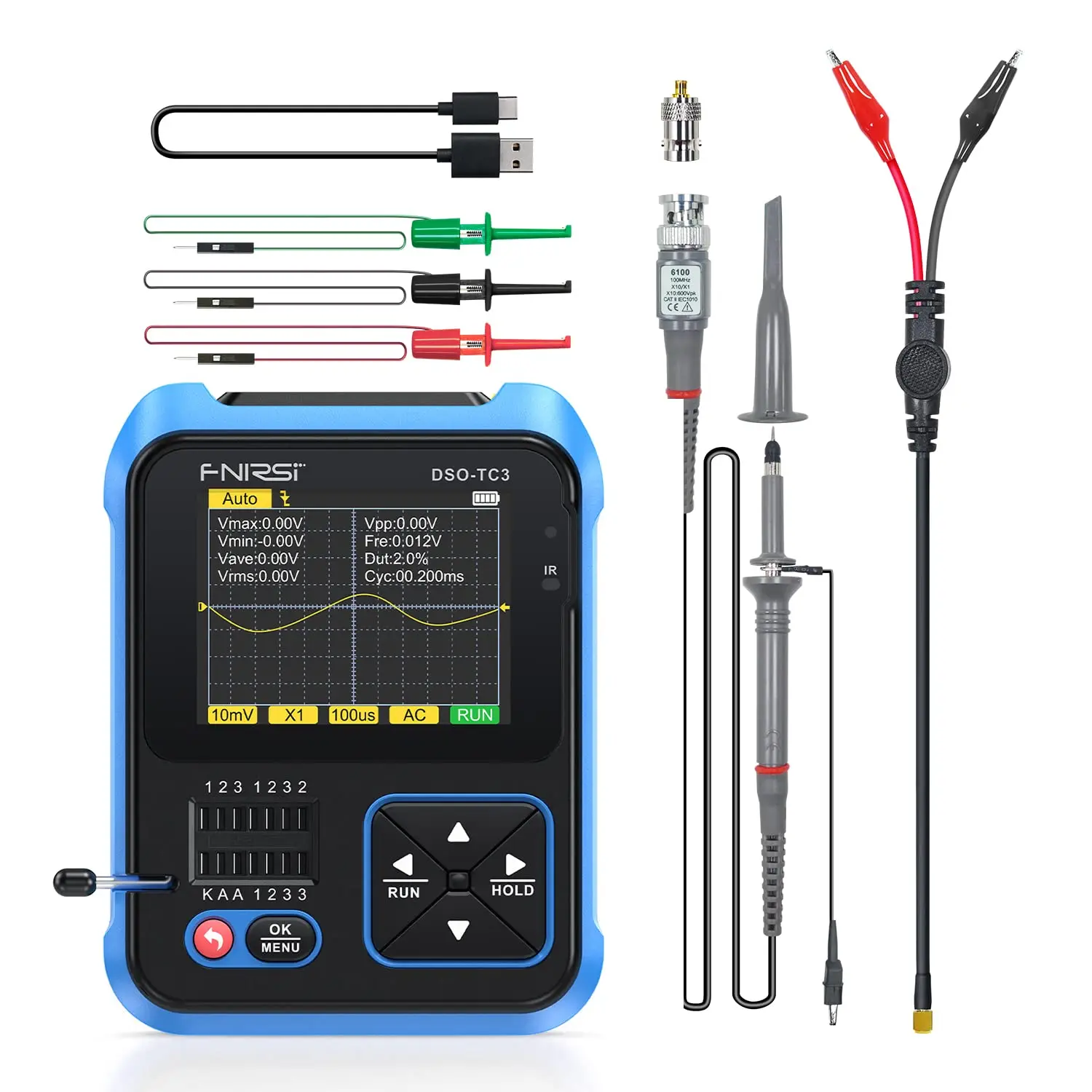 

Hand-held 3-in-1 Oscilloscope&DDS Signal Generator&Transistor Tester 500Khz 10MSa/s DSO-TC3 Digital Oscilloscope