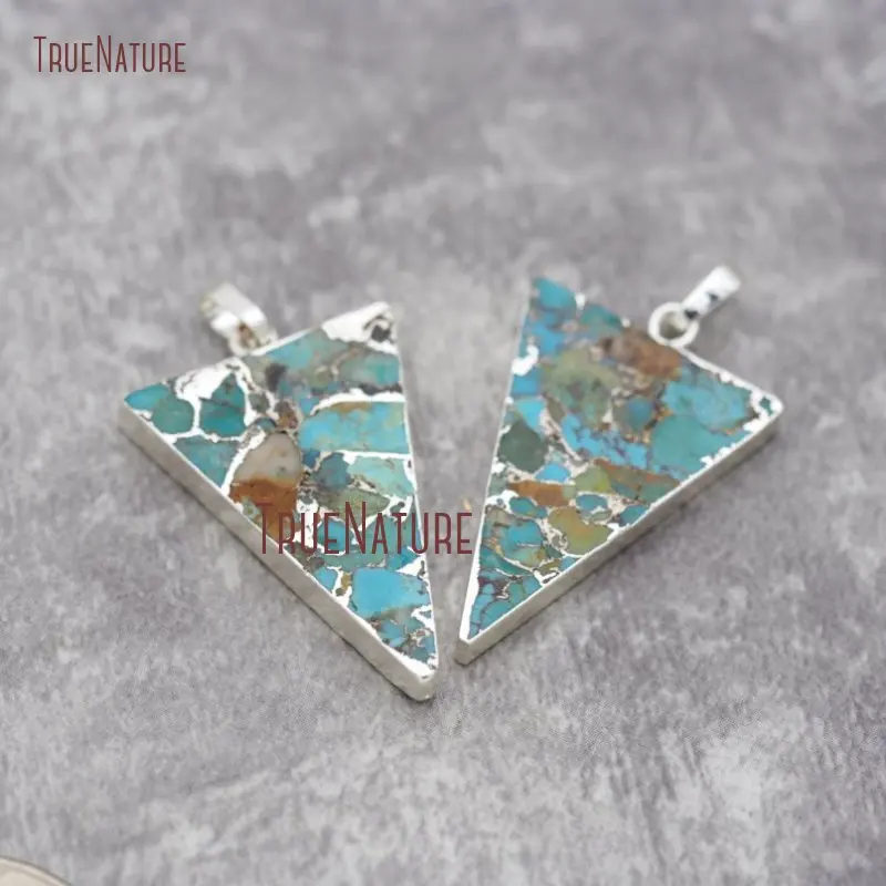 

Triangle Mosaic Turquoises Howlite Charm Silver Plated Blue Stone Pendant PM26811