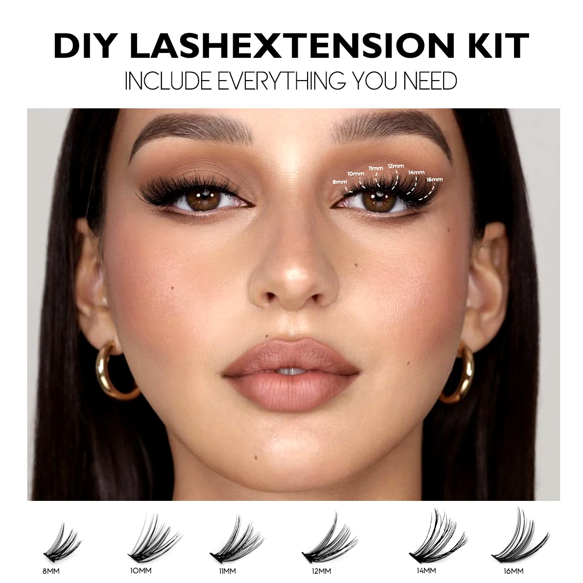 lash extension kit Lashes Clusters Set Extensions Kit Fake eyelashes Mix Lash Clusters with Lash Bond Seal and Applicator Tool Makeup