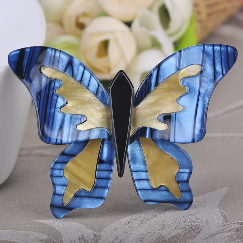 Blucome Fashion Brooch Butterfly Shape White Acrylic Child Ms Banquet Daily Dress Suit Chest Special Accessories Exquisi Gifts