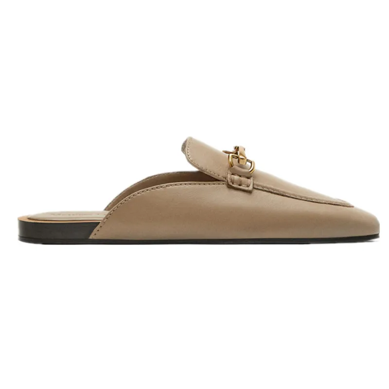 Jenny&Dave French Flat Shoes Women Fashion Genuine Leather Mule Shoes Vintage Horsebit Buckle Office Lady Lofer Shoes