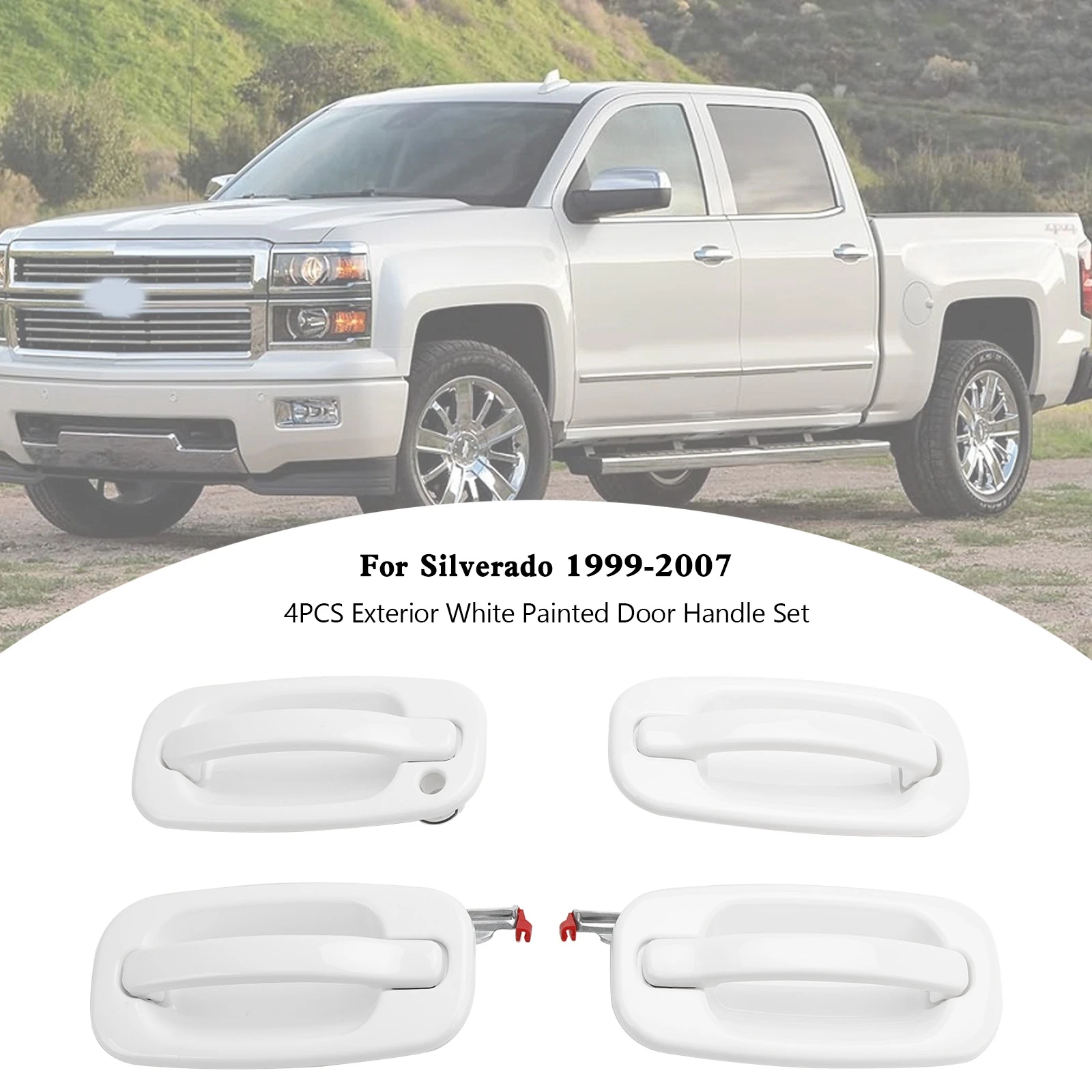 Artudatech4PCSExteriorWhitePaintedDoorHandleSetForSilverado
