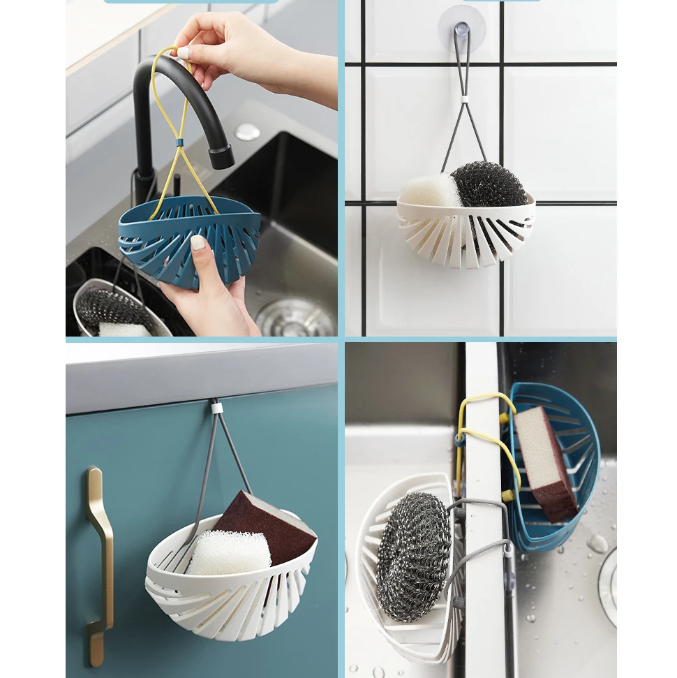 Kitchen Dish Cloth Sponge Storage Bag Soap Sink Holder Portable Kitchen Bathroom Hanging Drain Bag Basket Storage Tool With Rope