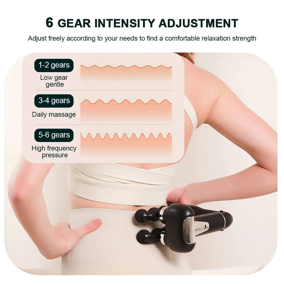 Massagepistool met 6 koppen, hoogfrequente vibratie, voor lichaamsmassage, nek, schouders, taille en rug._voghion.com