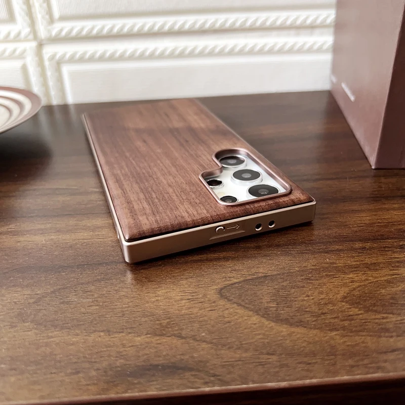 Premium Aluminum Alloy Frame with Wooden Back Case Cover - Walnut, Ebony, Rosewood