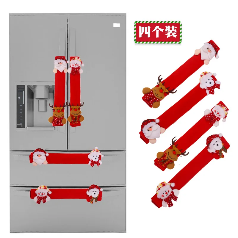 Microwave Door Handle Cover Protective Cover Door Pull Gloves Linen Refrigerator Handle Gloves Christmas Decorations