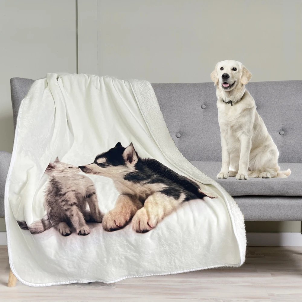 

Pet Sleeping Throw Blanket, Reversible Soft Pet Blankets Washable for Couch Protection, Outdoor Camping Warm Waterproof Blanket