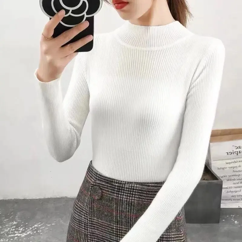 

2024 Fashion Solid Color Turtleneck Women Autumn Winter Knitted Sweaters Basic Primer Pullovers Korean Sweater Slim-fit Pullover