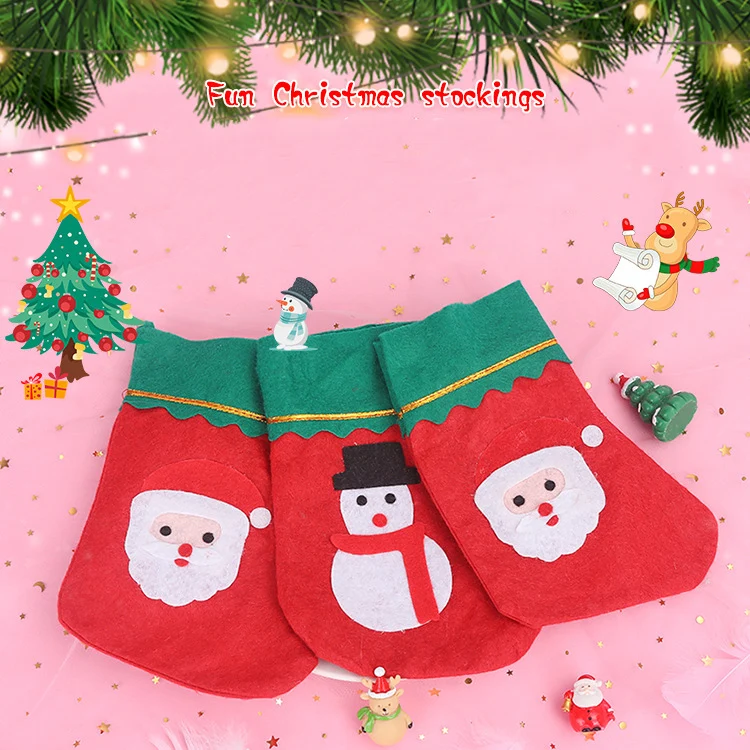 

5Pcs Christmas Stocking Gift Bag Candy Decoration Gift Bag Christmas Snowman Deer Socks Christmas Tree Pendant Decoration