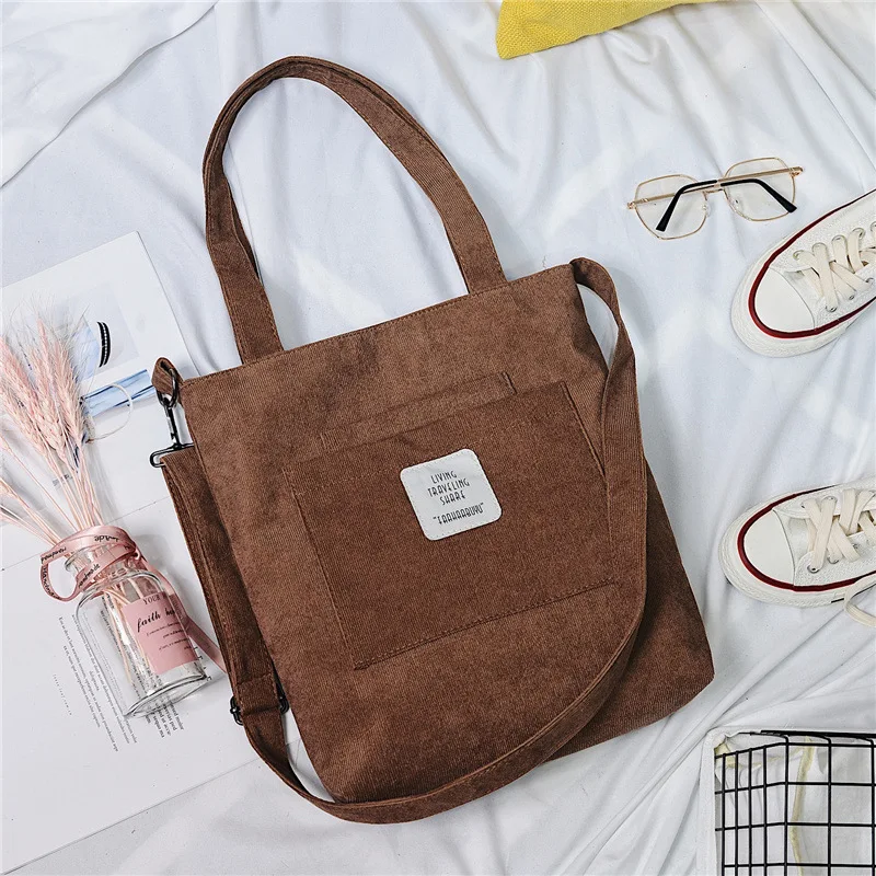 2021 New Literary Canvas Bag Women's Single Shoulder Messenger College Style Student Portable Corduroy Handbag 