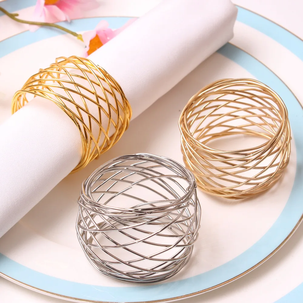 1Pcs Wide Round Gold Napkin Rings Metal Cross Hollow Sliver Napkin