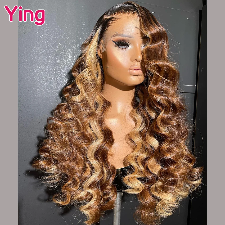 Ying Honey Blonde Colored 200% Brazilian 13x4 Glueless Wigs Human Hair Loose Wave 13x6 Lace Front Wig PrePlucked With Baby Hair