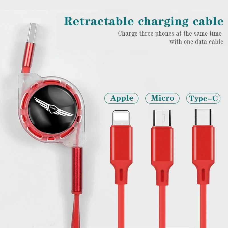 자동차 3 in 1 USB 케이블 타입 C 마이크로 USB 고속 충전 케이블 제네시스 G80 GV70 GV80 액세서리용