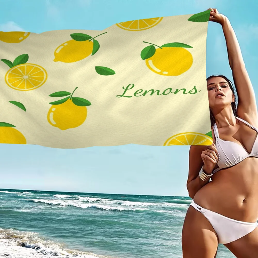thumbnail image 1 of Bonita toalla de playa con forma de fruta, limón, coco y aguacate, de dibujos animados, para verano, para niños, grande, para piscina, playa, de microfibra, absorbente, para viajes, 1 of 5