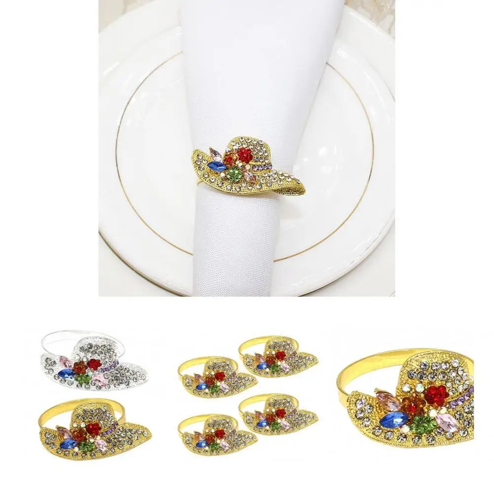 

4Pcs Faddish Napkin Circles Compact Colorful Napkin Holders Rhinestone Metal Napkin Rings