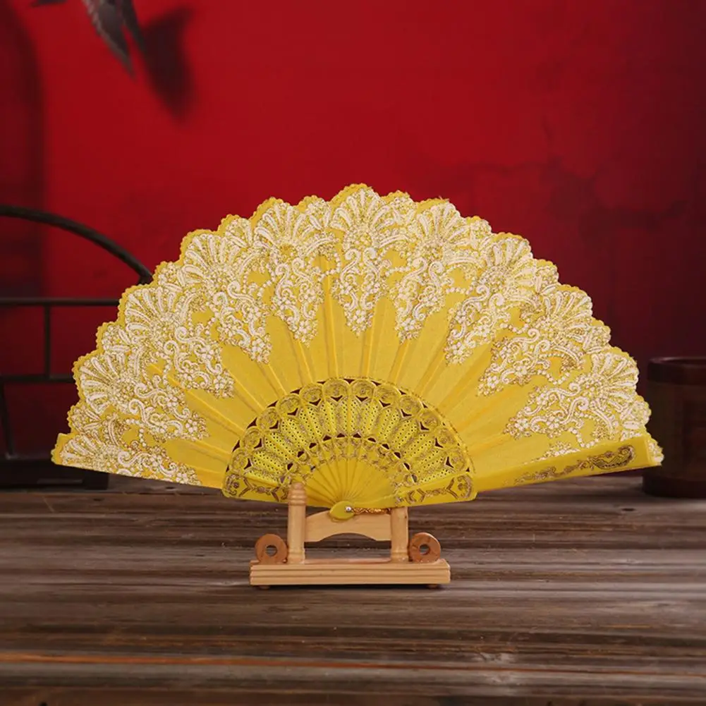Folding Fan Gold Blocking Fan Chinese Wedding Cloth Folding Embroidered Hot Stamping Photography Props Handheld Gifts