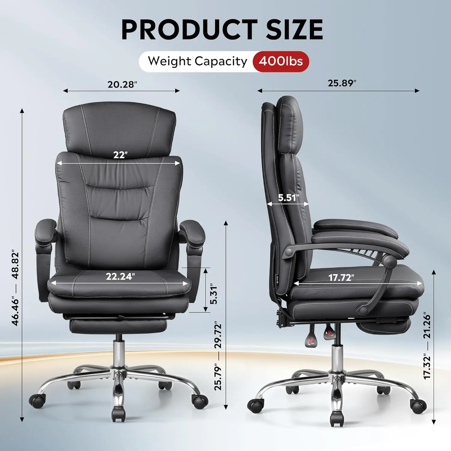 Executive Leather Home Office Chair with Footrest, High Back and Heavy Duty, Comfortable Big and Tall Ergonomic Desk Chair with