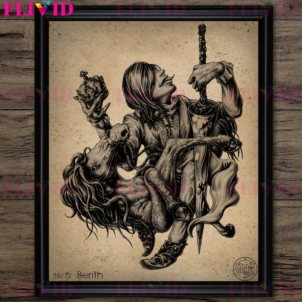 Vintage Gothic Wall Art Canvas: Demons in the Book of Shadows - Pagan Demon Art Poster Print Decor