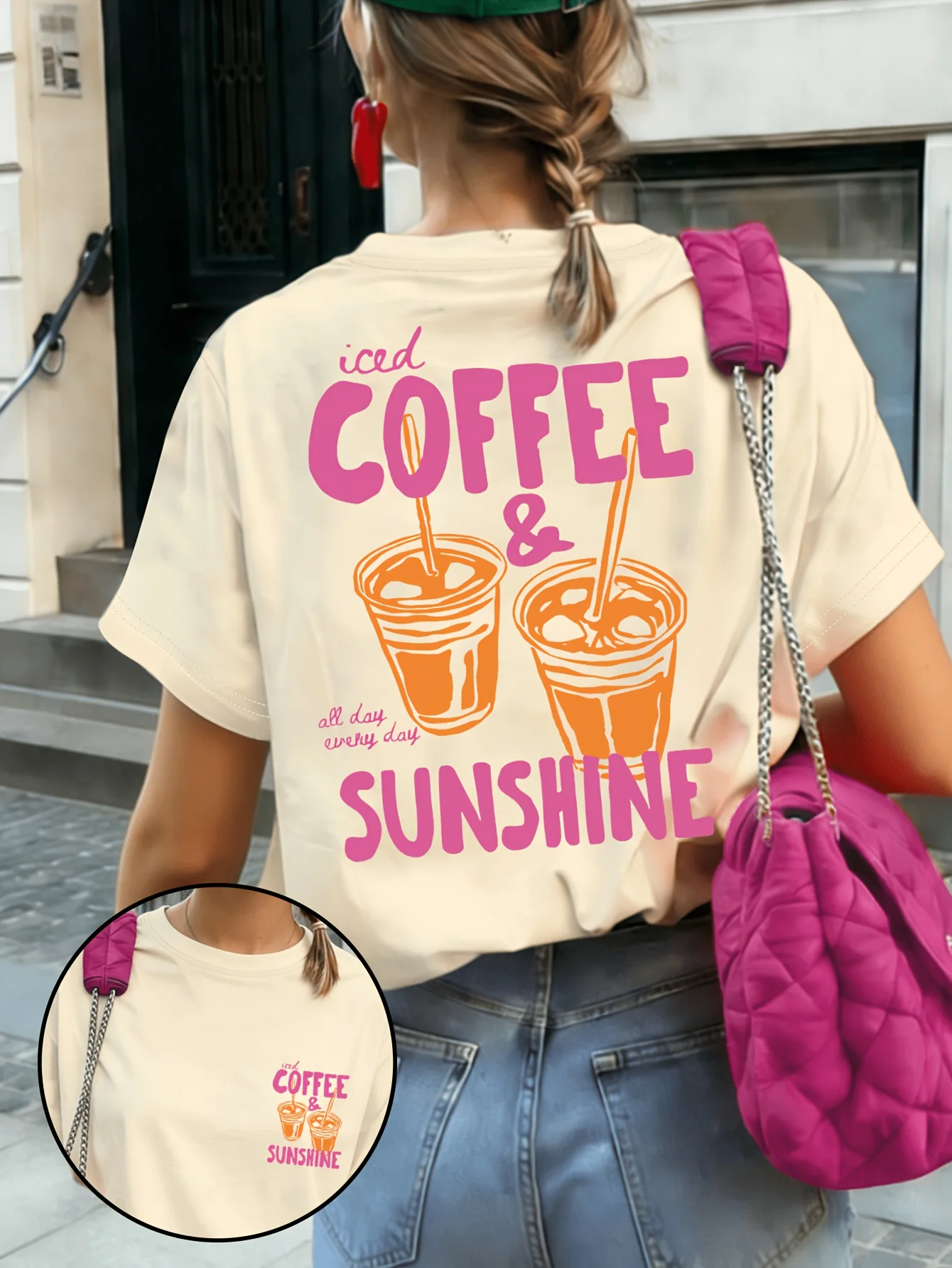 Summer New Iced Coffee & Sunshine Graphic Print Cotton T-shirt For Women Short Sleeve Tees Casual Clothes Oversized Unisex Tops 1