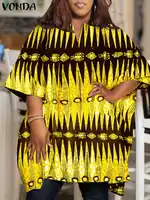 Plus Size 5XL VONDA 2024 Summer Women Vintage Printed Blouses Tunic Tops Casual Half Sleeve Loose Shirts V-Neck Bohemian Blusas - Image 2