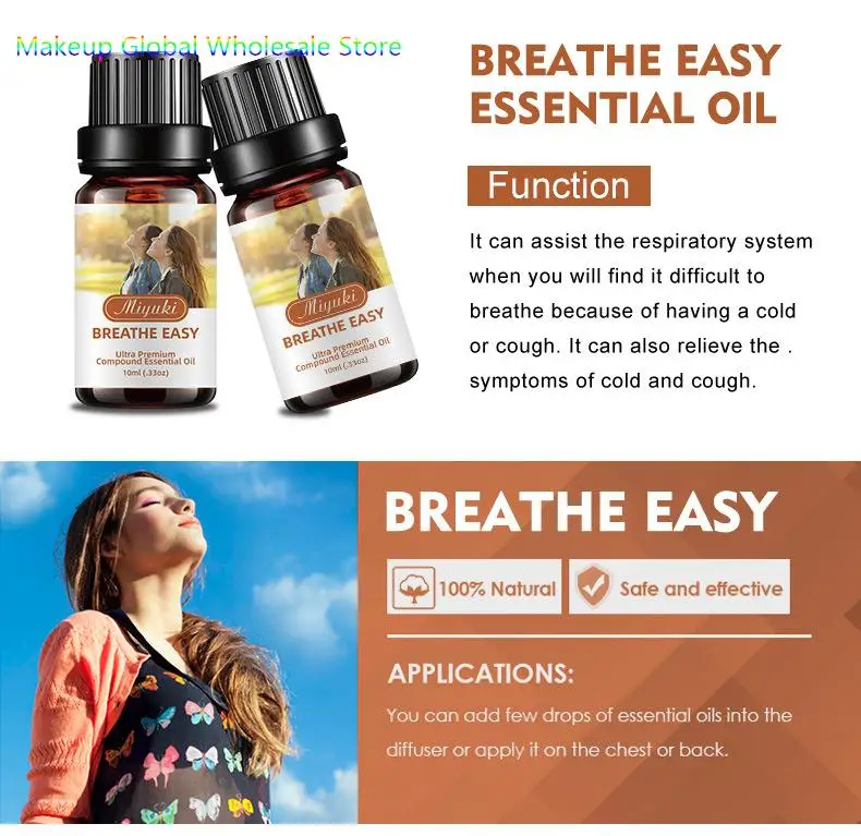 3Pcs*10ml Breathe Easy Ultra Premium Compound Essential Oil Smooth Breathing Oil Refreshing Nasal Breathing Conditioning