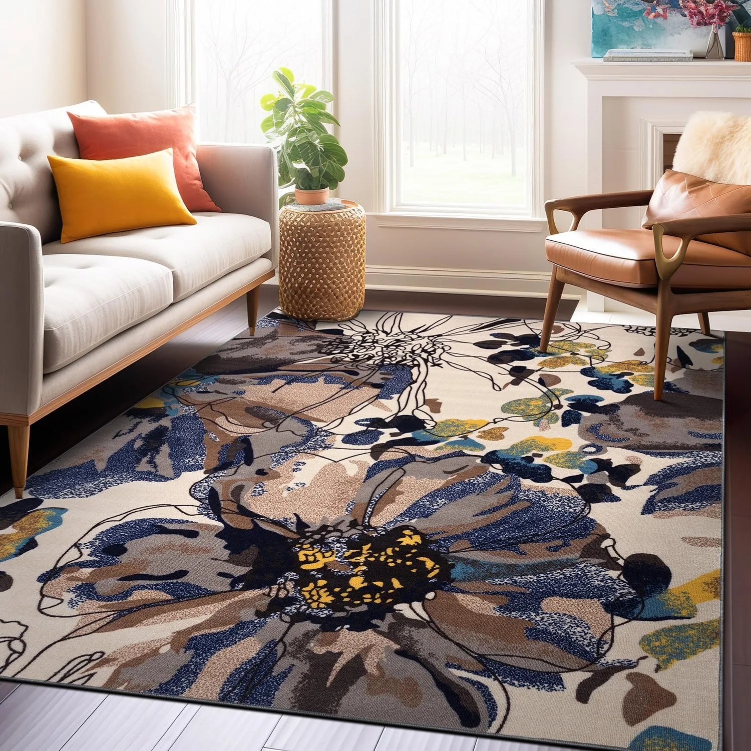 Modern Floral Print Living Room Carpet Light Luxury Large Area Bedroom Plush Rug High-end Coffee Table Floor Mat Ковер Tapis 러그 2