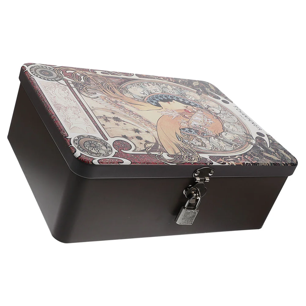 

Жестяная коробка для хранения, запираемый маленький держатель для наличных, жестяная декоративная жестяная коробка для хранения с замком, металлический держатель для наличных, жестяной