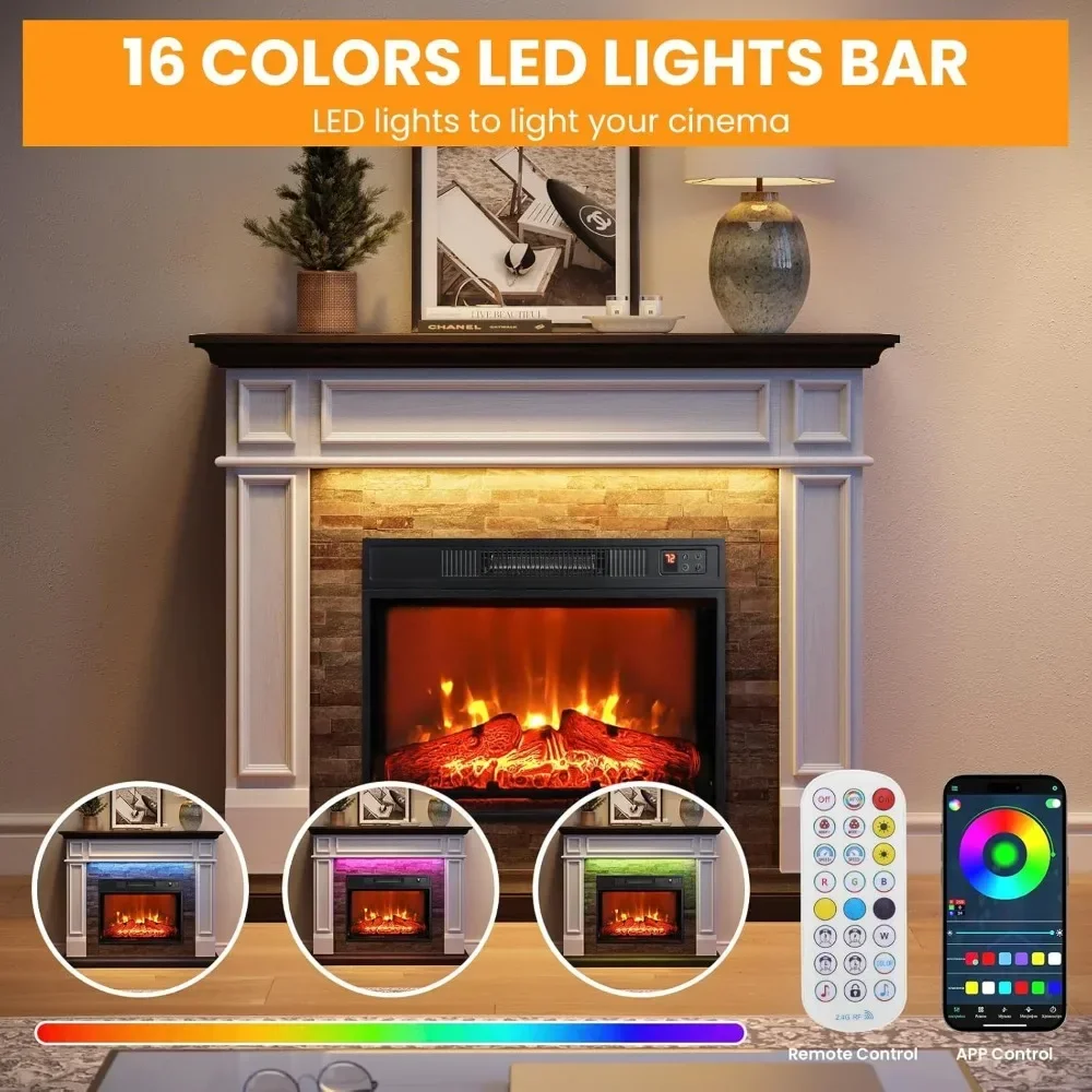 44 Inch LED Electric Fireplace with Fireplace, LED Effect and Stacked Stone Surround, Living Room Remote Timer 3