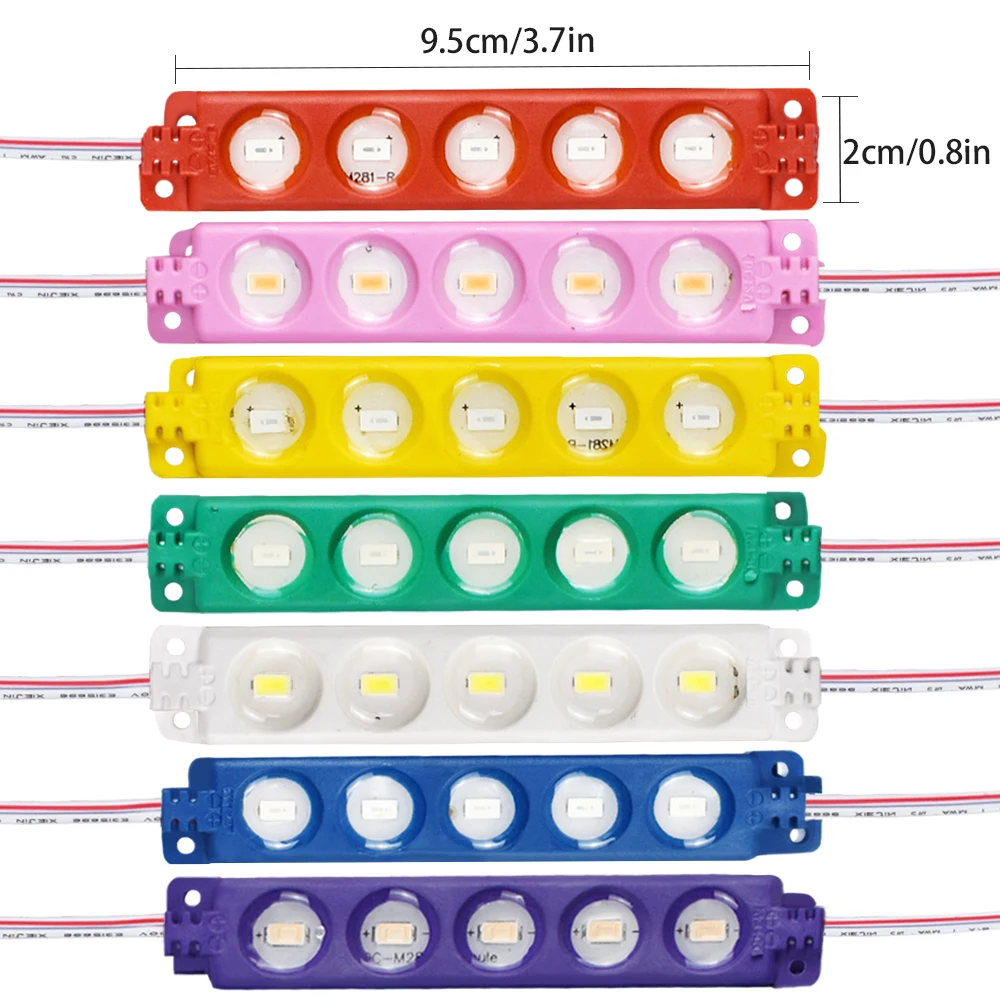 20pcs DC12V 5730 5LED 모듈 주입 방수 IP67 장식 5730 스트립 테이프 라이트 램프 화이트 레드 그린 블루 옐로우 핑크