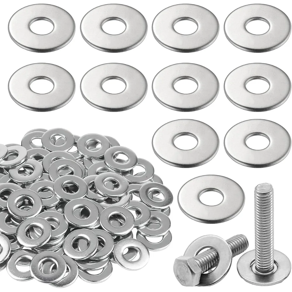 100 Pack of Large Wide-Body Stainless Steel Flat Washers for Versatile Use in Home, Kitchen, Shop, and Outdoor Projects