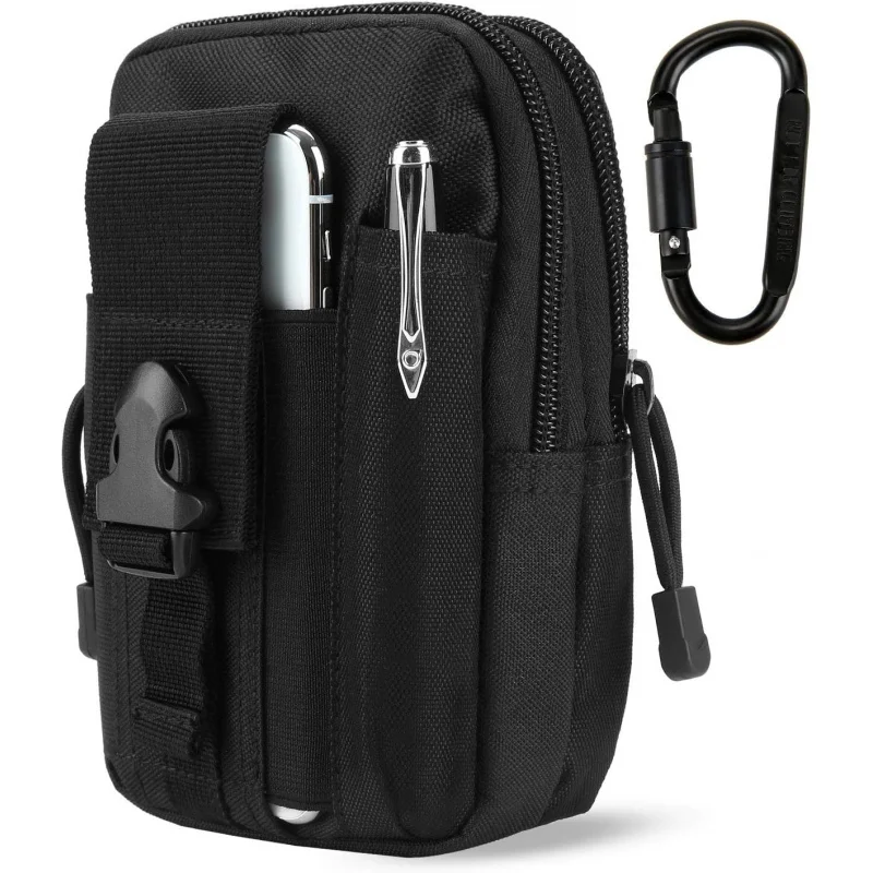 Tactical EDC Pouch Molle Waist Bag With Carabiner Heavy Duty Utility Belt Phone Holster Fits Large Smartphones & Tools