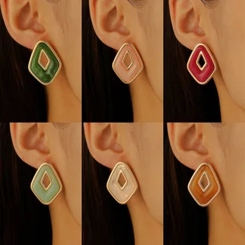 925 Silver Needle Fashion Geometric Earrings For Women Jewelry 2025 Trending New Women's Summer Dopamine Color Earrings Gifts